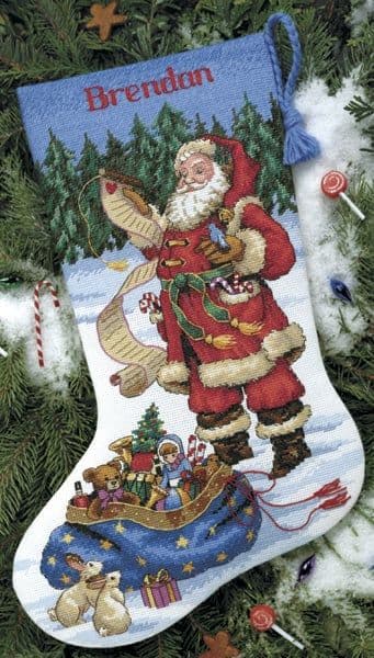 Checking His List Stocking Counted Cross Stitch Kit-16'' Long 14 Count