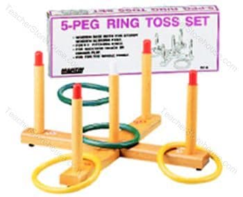 Ring Toss Game 5-Peg Base Wood Pegs 4 Plastic Rings
