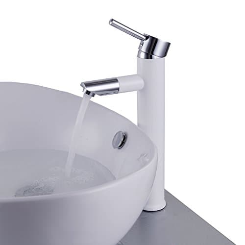 QUSLT Vogue White Lacquer 360 Degrees Rotated Basin Table Top And High Cold And Hot Mixed Faucet