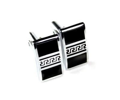 Men's Black &amp; Silver Pattern Cufflinks