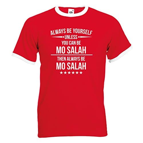 Indy Visuals Always Be Yourself Mo Salah 11 Made in Liverpool Ringer Red/White T-Shirt - Medium