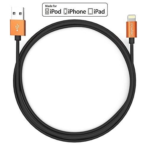 Pawtec Apple MFi Certified Premium Lightning to USB Charge and Sync Cable 3.3 Feet/1Meter Alpha Series for iPhone X/8/8 Plus/7/7 Plus/6 series/iPad/iPod (Orange Aluminum Black)