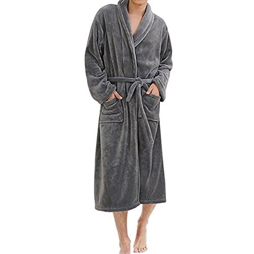 ONAMANO Men's Bathrobe Fleece Solid Plush Long Sleeve Microfiber Luxury Bathrobe