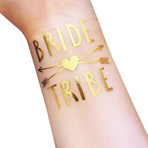 Bachelorette and Bride Tribe Temporary Tattoos, 12-Pack Bride & Team Bride, Bachelorette Party Supplies and Accessories Favours, Metallic Shiny Gold Tattoos (T34, T35)
