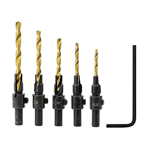MINHER 5 Pcs #5 #6 #8 #10 #12 HSS Countersink Drill Bit Set Quick Change Hex Shank Screw H00809