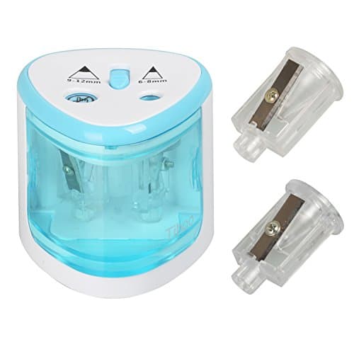 EarthSafe Automatic Pencil Sharpener Dual Hole Electric Pencil Sharpener with Auto-Stop Feature and Replacable Knife Holder for 6-8mm and 9-12mm Pencils (Blue)