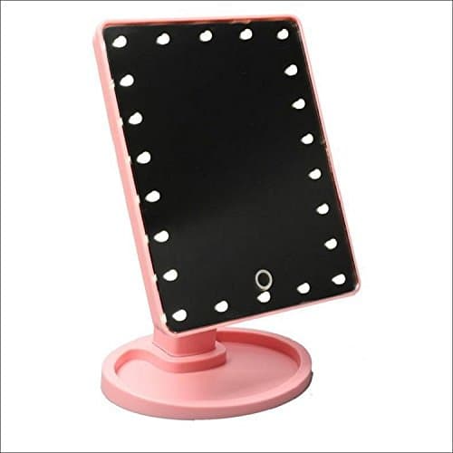 22 LED Make Up Cosmetic Mirror, Touch Screen Dimming 22 Light Bulb Pieces, Tabletop Desk Adjustable Swivel 180 Degrees USB Charged, Pink