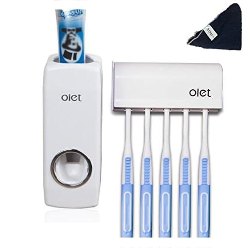 Alliebe Automatic Toothpaste Dispenser and 5 Toothbrush holder with 1 pcs Alliebe Cleaning Cloth(Color Random)
