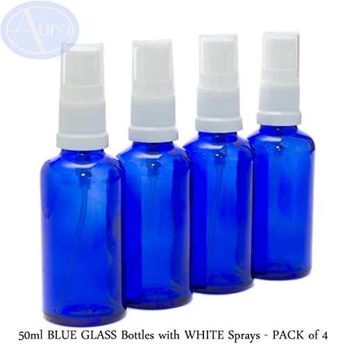 50ml BLUE Glass Bottles with White ATOMISER Sprays - PACK of 4