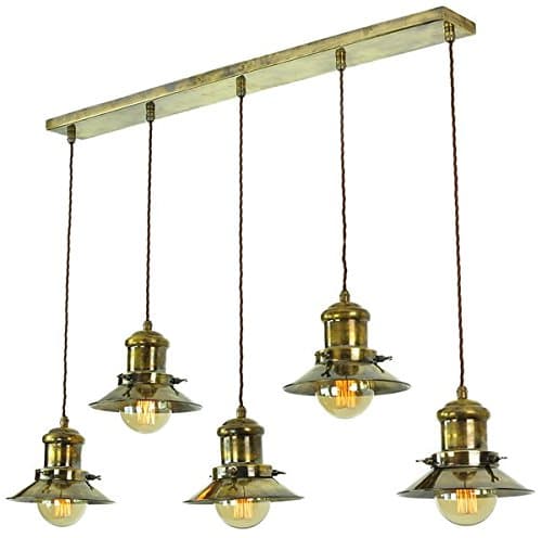 Limehouse 1900-1-P5-AB+LB3 Small Edison 5 Light Pendant Light with LB3 Bulbs, Brass, Antique Brass