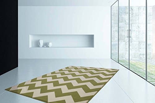 Rug Modern Flat Pile Lara Zig Zag Chevron Pattern Green Cream Living Room 160/230 cm