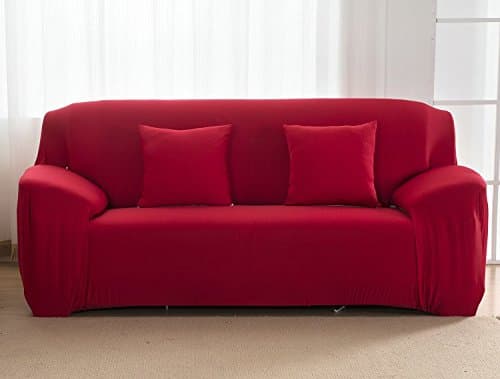 Sofa Couch Slip Over Easy Fit Stretch Cover Elastic Fabric Fit Settee Protector for 3 seater,Washable,Solid Color Red