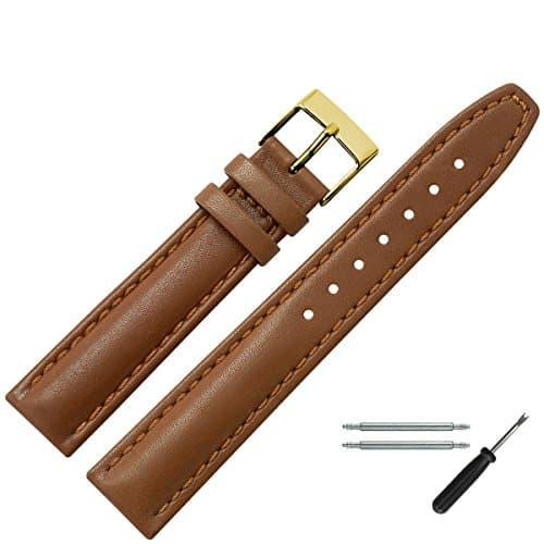 Replacement Watch Strap/Watch Strap – 18 mm Bracelet made of leather – Discreet – MARBURGER Watch Band Since 1945 – Brown/Gold