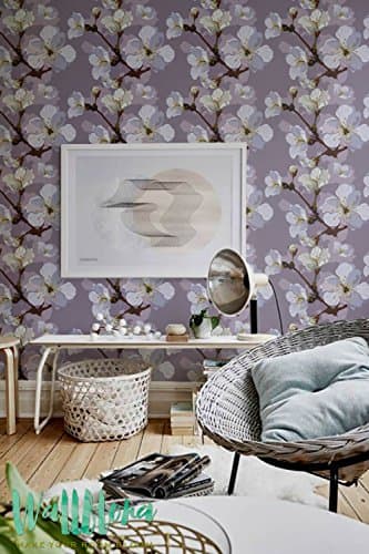 White And Beige Apple Tree Wallpaper - Removable Wallpaper - Apple Tree Wallpaper - Apple Tree Wall Sticker - Apple Tree Adhesive Wallpaper