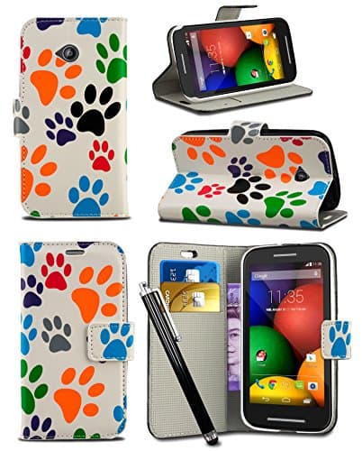 Apple iPhone 7 (4.7 inch) - Fun Colourful Printed Wallet Case Cover Creative Fresh Pattern Design with Integrated Stand &amp; Large STYLUS Pen - Dog Cat Animal Paw Foot Print