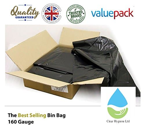 (CHL Only) ** Approx 9.1 Kg Per Box ** Heavy Duty Highest Quality 18 x 29 x 39 @ 160Gauge Black Bin Bags - Pack of 200