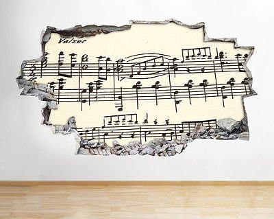 Music Script Notes Symbol Studio Piano Play Girls Wall Decal 3D Art Stickers Kids Bedroom Baby Nursery Cool Livingroom Hall Boys Girls (Medium (52x30cm))