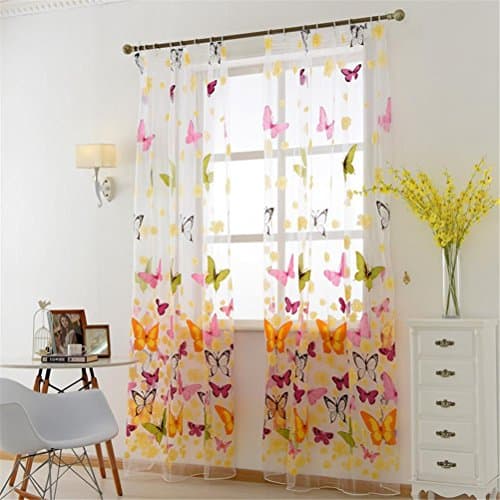 BKFF® Butterfly yarn rustic romantic tulle curtain window screening customize finished products balcony sheer curtain girl bedroom 1 pcs , 3*2.7m