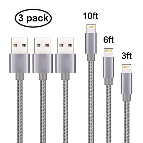 Gulf Y iPhone Cable, 3Pack（1m 2m 3m） Extra Long Nylon Braided Apple Lightning Cable USB Cord for iPhone 7/7 Plus/6S Plus/6 Plus/6/5/5S/5C/SE,iPad Pro/Air/mini,iPod (3Pack-Gray)