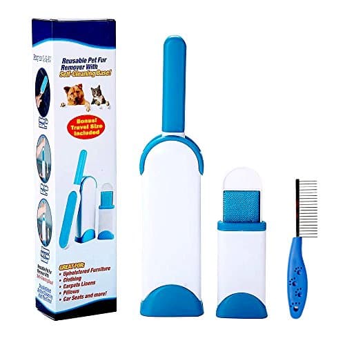 magic brush – double sided – Self-Cleaning Brush – Extra Large – Strong and durable – Easy to Clean – Easy Remove Hair From Your Pets Clothes, Bed and Mat – A Stainless Steel Comb, Bonus Gift: Mini Brush Pouch