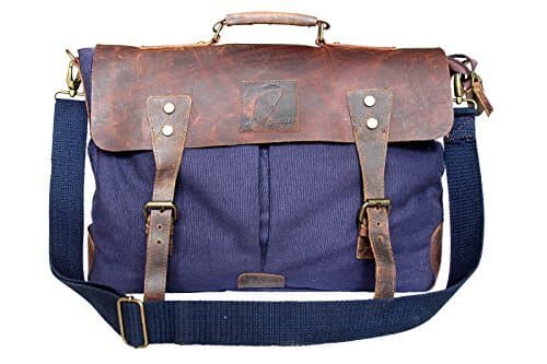 Devil Hunter 16" Rustic Vintage Leather - Canvas Laptop Briefcase/Messenger  Bag .
