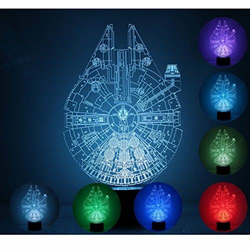 Creative 3D light Star Wars Millennium Falcon Model Illusion 3d Lamp LED 7 Color changing USB touch sensor Desk Night light,Home Decoration night light Preetty gift for Birthday Holiday Xmas festival