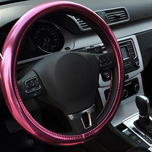 CHES Steering Wheel Cover Plain Effect Protector for Women Men Car Interior Multiple Colour Universal Fit 38cm , Pink