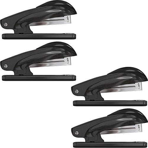 Desk Stapler Set (4 Pack) for Office, School and Home - Small, Compact, Effortless & Ergonomic Metal Design - 20 Sheets Standard 24-26/6 Size - Black