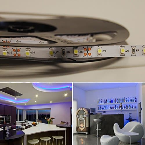 Bright Lightz® 12v LED Strip Light Set, Plug & Play Kit With 12v Power Supply / Power Adapter, Blue Colour, 5 Metre Length, 300 x 3528 SMD LEDs, 3M Adhesive Backing, High quality LED Tape (Ideal for Kitchen Lighting, Displays, Bathrooms, Plinth Lights, Under Cabinet Lighting, Etc)