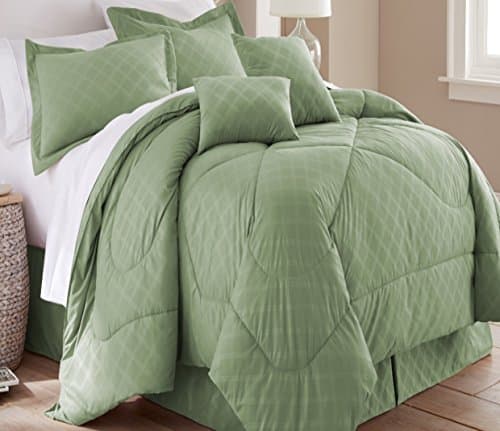Hotel 5th Ave Embossed Plaid Comforter Set, Sage, King, Set of 6