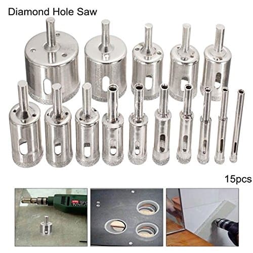 15pcs 6-50mm Diamond Hole Saw Drill Bit Set Tile Ceramic Glass Porcelain Marble Drill Bits