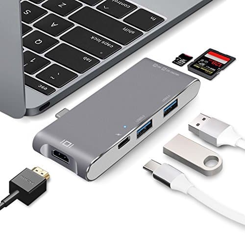 WolinTek USB C Hub, 4K HDMI Port, SD + Micro SD/TF Card Reader, 2 USB 3.0 Data Transfer Ports, USB C Power Delivery Port, USB Type C Hub for MacBook 12", MacBook Pro 13" 15" 2016/2017 - Space Gray