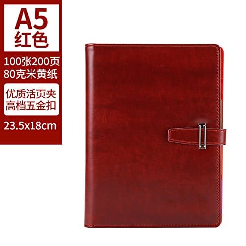 Business Office Loose-Leaf Notebook A5 Day-Plus 6-Hole Thick Leather Stationery 200 Pages, A5, Dark Red
