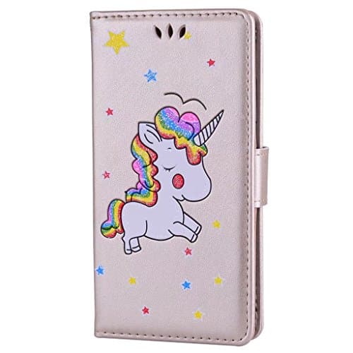 Huawei P8 lite Case, TXLING Premium Leather Case with PU Silicone Protect Cover, Book Style Flip Wallet with Card Slots Cash Holder Stand Function Magnetic Closure, unicorn Pattern Design Case Cover for Huawei P8 lite - Lovely unicorn creamy-white