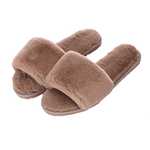 Women's Memory Foam Flip Flops - Anti-Slip Shock Absorption Keep Warm Cotton Indoor Plush Spa Slippers - Ultra Soft Open-toed Bedroom Indoor Winter Slippers (4-4.5UK/23CM, Brown)