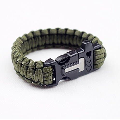 URChic 1Pcs Camping Hiking Climbing Paracord Flint Fire Starter Scraper Whistle Gear Kit Hot Sale Bracelet Survival Gear Kit Whistle Lifesaving Braided Rope Tactical Wrist Band color Randomly