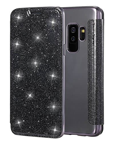 Galaxy S9 Plus Case,S9 Plus Case,Snewill Glitter Shiny Bling Slim PU Leather Folio Flip Case with Card Slot &amp; Clear Soft TPU Back Cover for Samsung Galaxy S9 Plus -Bling Black