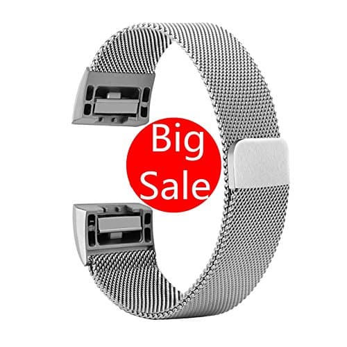 CUZOW Watch Straps Replacement Band Adjustable Wrist Strap for Fitbit Charge 2 (L, Silver)