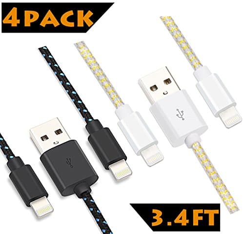 THSpow 4Pcs 3.4Ft/1M Lightning Cable for iPhone Charger Nylon Braided to USB Cable Cord Charger Compatible with iPhone 7 7 Plus 6 6s 6 plus 6s plus, iPhone 5 5s 5c,iPad, iPod and More (3.4FT×4Pack, Multi-coloured)