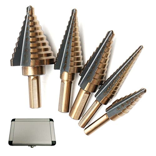 5Pcs Step Drill Bit HSS High Speed Steel Titanium Coated 50 Sizes Set with Aluminum Case