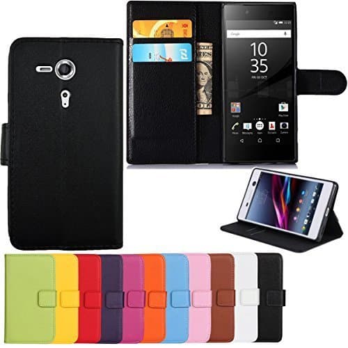 Sony Xperia SP Case,Quality Leather Case, Flip Folio Book Case, Money Pouch Wallet Cover with Kick Stand for Sony Xperia SP - Black