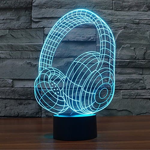 Headphone Shape 3D LED Night Light Touch Table Desk Optical Illusion Lamps, Elsley 7 Color Changing Lights with Acrylic Flat & ABS Base & USB Charger