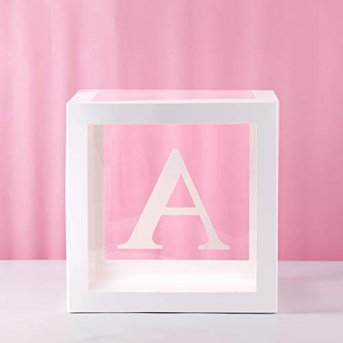 Wayfun Baby Shower Decorations Transparent Box - White Cube Boxes Kit with Letter for Girls Boys Birthday Party Decor Gifts Babyshower Favors Supplies Wedding Decor (A)