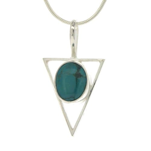 Nova Silver Triangle Pendant with Turquoise Oval Stone 45cm Silver Snake Chain