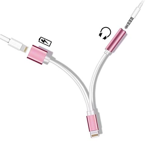 2 in 1 Lightning iphone 7 Adapter Charge and Headphone 3.5mm Audio Jack Splitter for iphone 7/7 Plus[No Calling Function and No Music Control]-rose gold