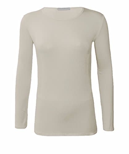 U States Lady Active Basic Athletic Fitted Plain Long Sleeves Round Crew Neck T Shirt Top (Large, Cream)