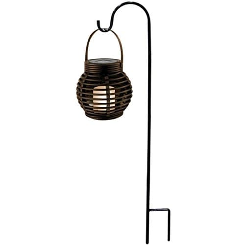 Solar-Powered Yellow Flickering LED Lantern with Sheperd's Hook Metal Stake