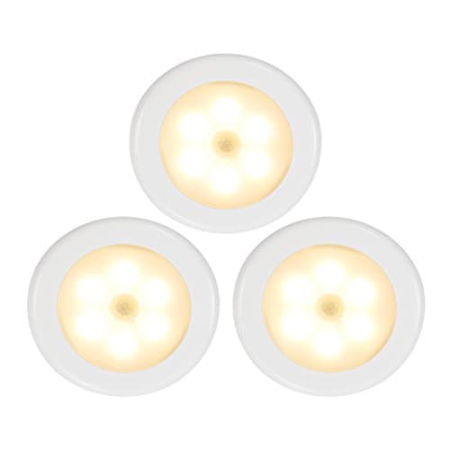 NEW Super Bright LED Amber Motion Sensor Night Light, Wireless Battery-Powered, Stick Anywhere, Indoor, Lights for Kids, Babies, Stairways, Bedrooms, Bathrooms, Kitchen, Pack of 3