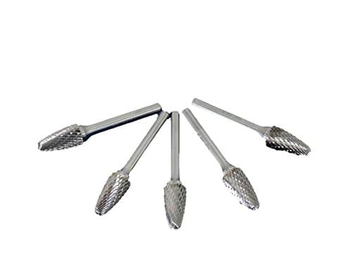 TEMOSF-5 5-Pack Set Double Cut Carbide Rotary Burr File, 1/2 Inch Head Round Tree, 1/4 Inch Diameter 2 Inch Long Shank