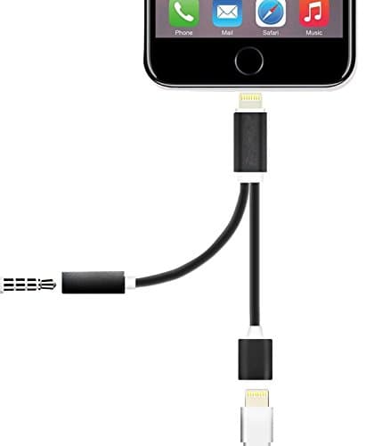 2 in 1 Lightning Cable to 3.5mm Headphone Jack and Charging Adapter for iPhone 7 /7 Plus(Black)